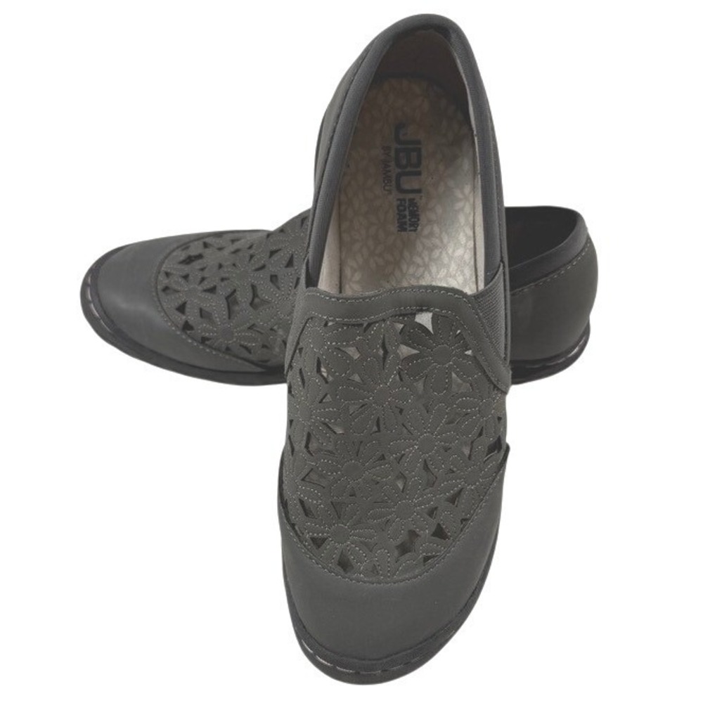 JBU by Jambu Wildflower Grey Laser Cut Floral Slip On Shoes Vegan Womens 6.5M